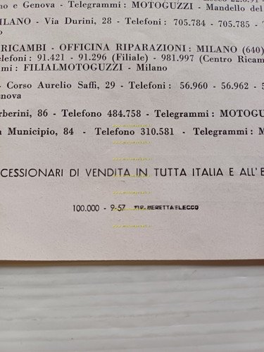 Moto Guzzi Produzione Modelli 1957 depliant catalogo italiano originale
