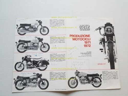 Moto Guzzi produzione modelli 1971-72 depliant italiano originale