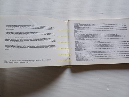Moto Guzzi Quota 1000 1992 manuale uso manutenzione libretto originale