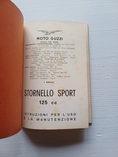 Moto Guzzi Stornello Sport 125 1961 manuale uso libretto istruzioni …