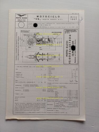 Moto Guzzi V7 700 1967 scheda omologazione DGM Motorizzazione Facsimile