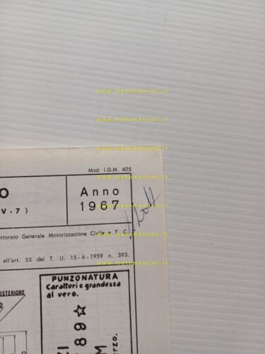 Moto Guzzi V7 700 1967 scheda omologazione DGM Motorizzazione Facsimile