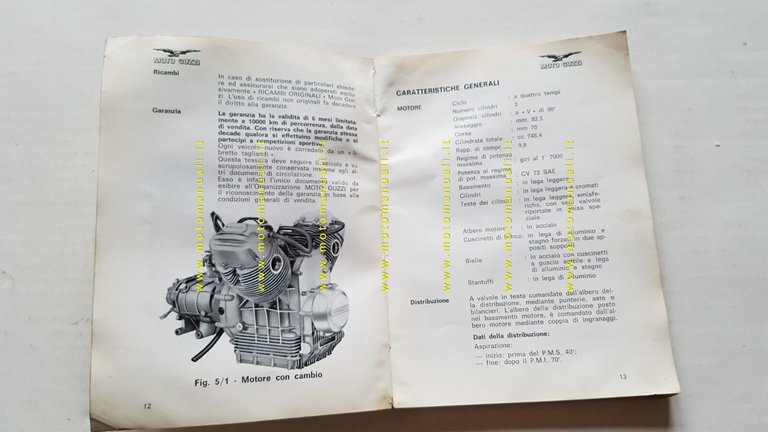 Moto Guzzi V7 Sport 1972 manuale uso libretto originale italiano …