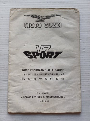Moto Guzzi V7 Sport telaio rosso 1971 opuscolo note esplicative …