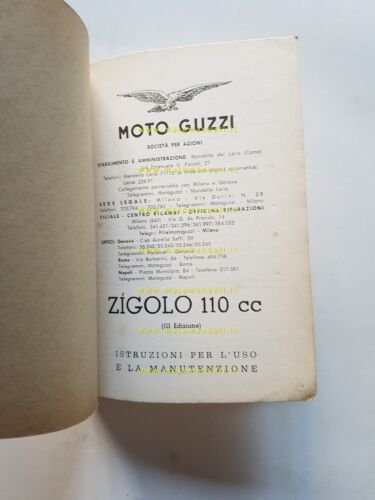 Moto Guzzi Zigolo 110 1960 manuale uso manutenzione italiano originale