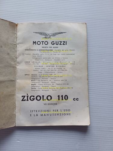 Moto Guzzi Zigolo 110 1963 manuale uso manutenzione libretto originale