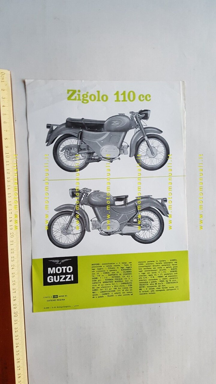 Moto Guzzi Zigolo 110 1965 depliant originale italiano brochure prospekt