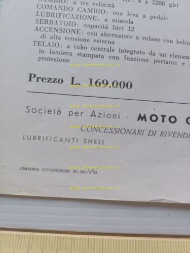 Moto Guzzi Zigolo 98 1953 depliant italiano originale