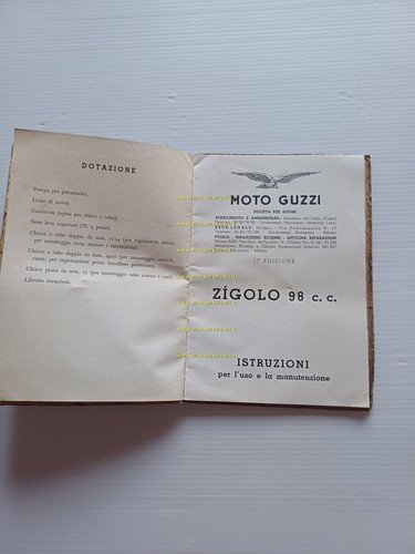 Moto Guzzi Zigolo 98 1953 manuale uso manutenzione italiano originale
