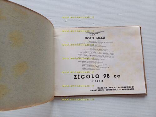 Moto Guzzi Zigolo 98 2a Serie 1958 catalogo ricambi originale