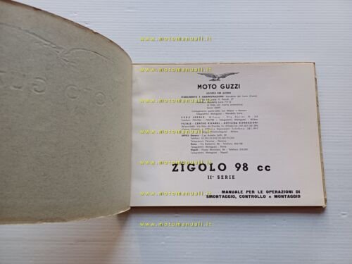 Moto Guzzi ZIGOLO 98 IIa Serie 1958 manuale officina originale …