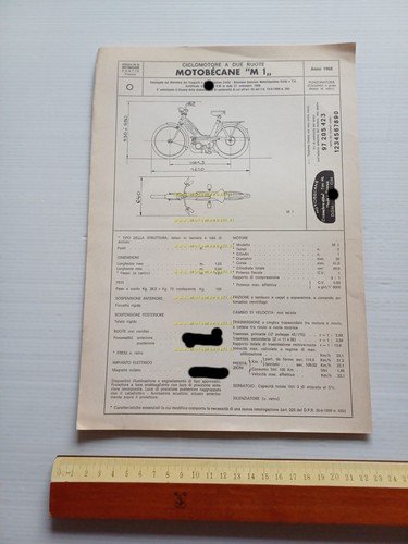Motobecane 50 M 1 1968 scheda omologazione DGM Facsimile originale