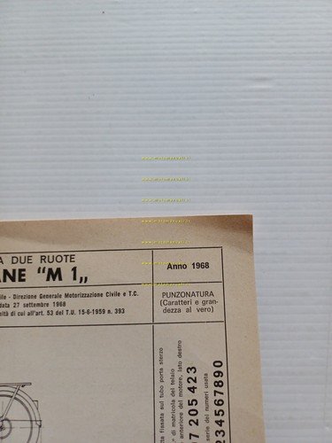 Motobecane 50 M 1 1968 scheda omologazione DGM Facsimile originale