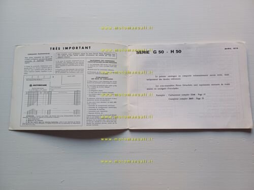 Motobecane Mobylette G50 - H50 1974 catalogo ricambi originale spare …