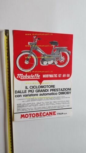 Motobecane Mobylette Mobymatic GT AV-59 AV-49 depliant originale ITALIANO moto
