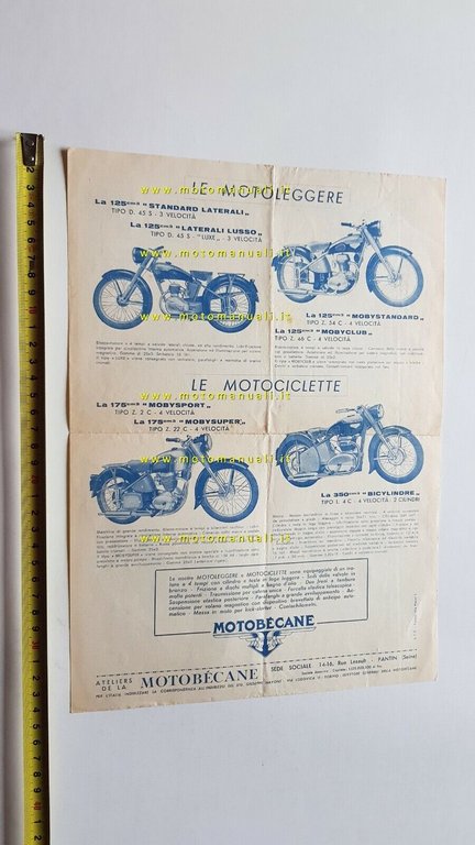 Motobecane produzione 1960 depliant originale moto ITALIANO brochure