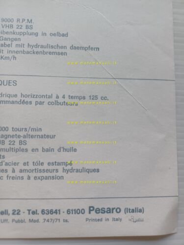 Motobi 125 Sport Special 1971 depliant italiano originale