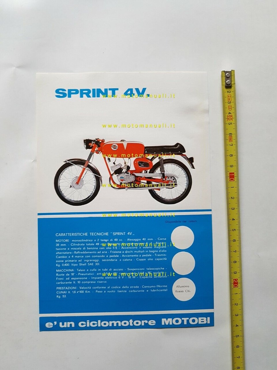 Motobi 49 Sprint 4v 1969 depliant originale ciclomotore italiano brochure