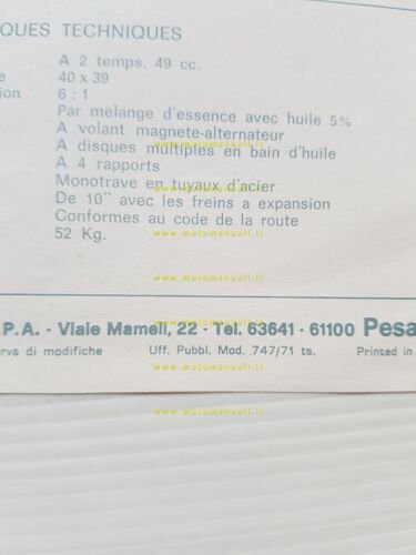 Motobi Mini Cross 49 1971 depliant italiano originale