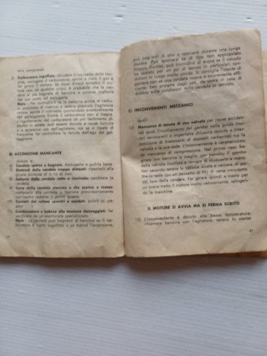 Motom 160 Delfino 1952 manuale uso manutenzione libretto originale