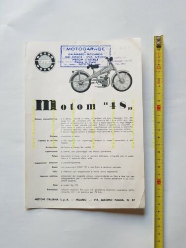 Motom 48 1953 depliant originale ciclomotore brochure moped bromfiet