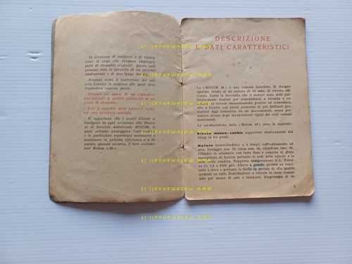 Motom 48 1953 manuale uso manutenzione libretto istruzioni originale