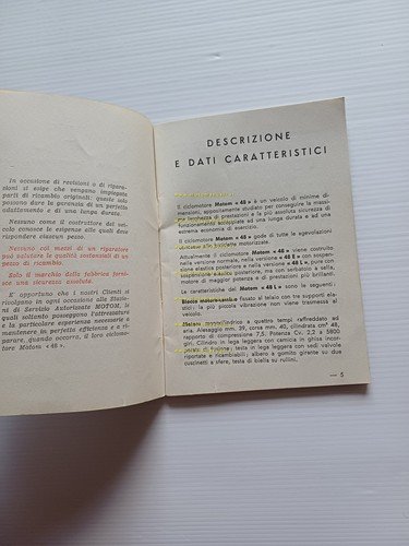 Motom 48 L 1956 manuale uso manutenzione libretto istruzioni originale …