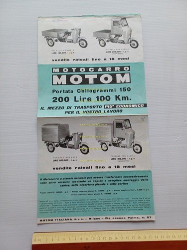 Motom 48 motocarro 1959 depliant italiano originale