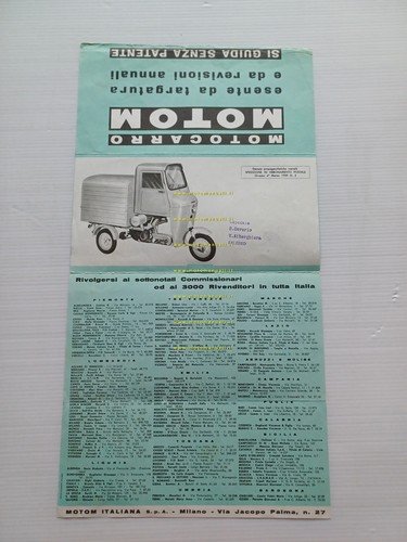 Motom 48 motocarro 1959 depliant italiano originale