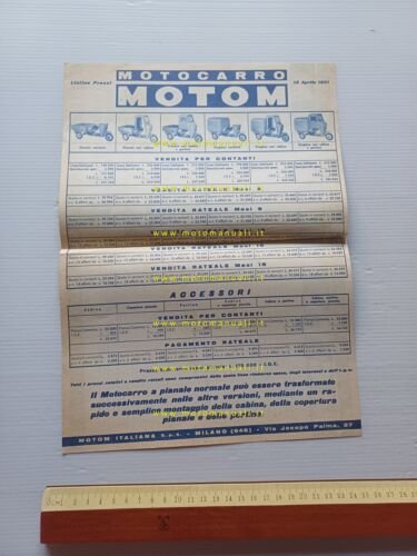 Motom 48 motocarro 1961 depliant italiano originale