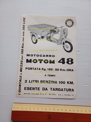 Motom 48 MOTOFURGONE Motocarro 1958 depliant originale 3 wheeler