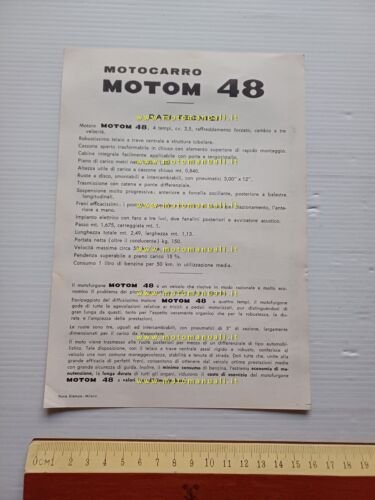 Motom 48 MOTOFURGONE Motocarro 1958 depliant originale 3 wheeler