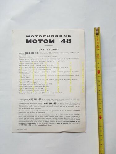 Motom 48 MOTOFURGONE Motocarro 1958 depliant originale brochure 3 wheeler