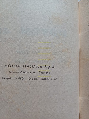 Motom 48 Superelle 1957 manuale uso manutenzione libretto originale italiano