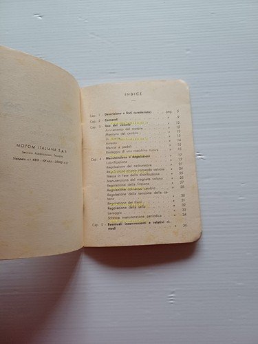 Motom 48 Superelle 1957 manuale uso manutenzione libretto originale italiano