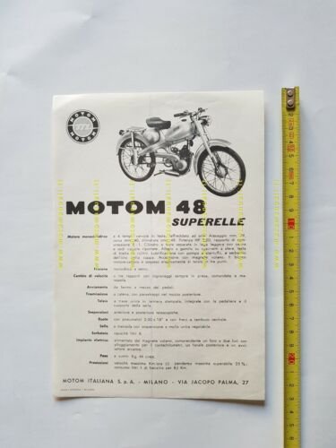 Motom 48 Superelle anni 50 depliant originale ciclomotore brochure