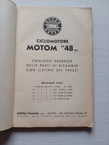 Motom 48 tutti modelli fino 1954 catalogo ricambi ORIGINALE spare …
