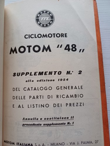 Motom 48 tutti modelli fino 1954 catalogo ricambi ORIGINALE spare …