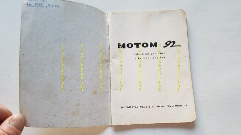 Motom 92 1961 manuale uso manutenzione libretto originale owner's manual