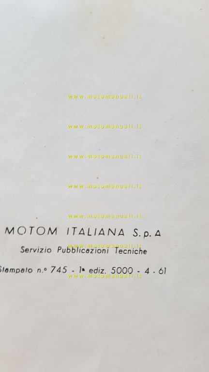 Motom 92 1961 manuale uso manutenzione libretto originale owner's manual