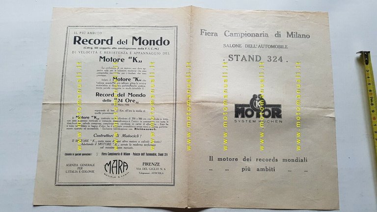 Motori "K" Küchen 1927 depliant Italiano originale brochure