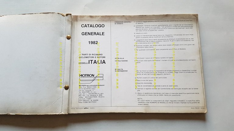 Motron 50 catalogo generale ricambi tutti ciclomotori 1982 originale parts …