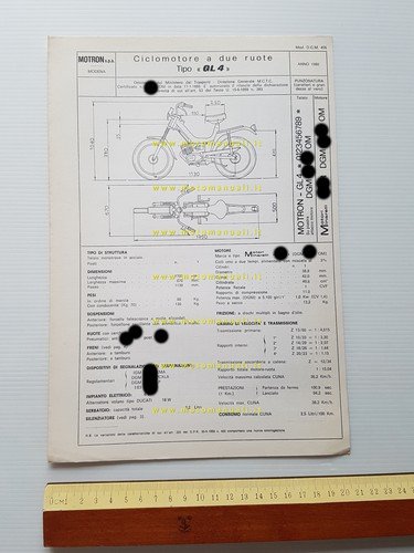 Motron 50 GL4 tubone 1980 scheda omologazione DGM Facsimile originale