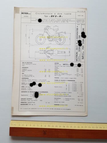Motron 50 SV3-R tubone 1980 scheda omologazione DGM Facsimile originale