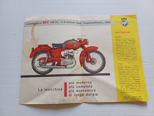 MV Agusta 125 Superpullman 1956 depliant italiano originale