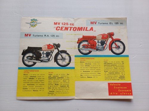 MV Agusta 125 Turismo R.A.-Turismo EL Centomila 1961 depliant italiano …