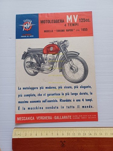 MV Agusta 125 Turismo Rapido T.R. 1955 depliant italiano originale