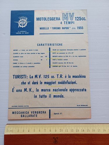 MV Agusta 125 Turismo Rapido T.R. 1955 depliant italiano originale