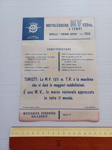 MV Agusta 125 Turismo Rapido T.R. 1956 depliant italiano originale