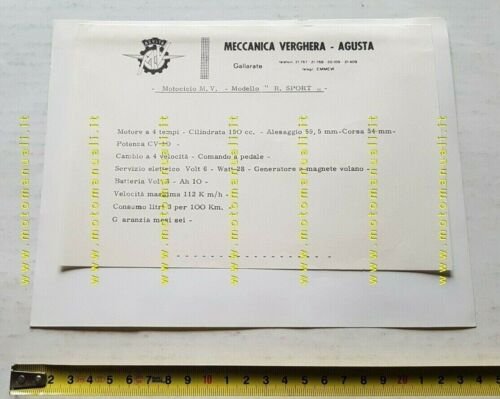 MV AGUSTA 150 RS Rapido Sport 1961 foto cartella stampa …